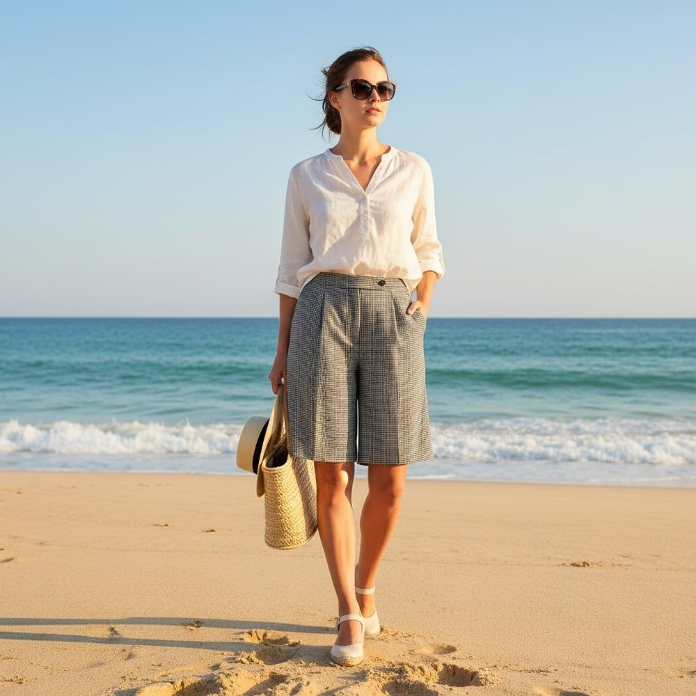 Pendleton vintage micro houndstooth pleated shorts size 14